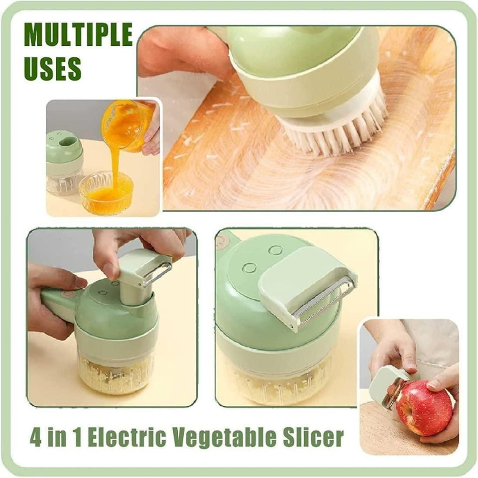 4 in 1 Portable Electric Vegetable Cutter Set – Wireless Food Chopper & Slicer for Kitchen