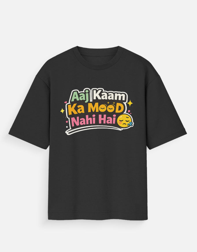 Aaj Kaam ka Mood Nahi Hai Oversized T-Shirt | Funny Quote Tee for Gen Z Trendble.com - View 3