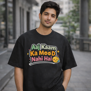 Funny Hinglish Aaj Kaam ka Mood Nahi Oversized T-Shirt India