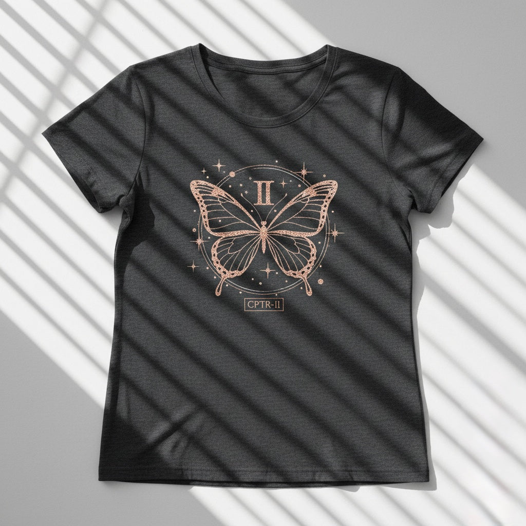 Abstract Butterfly Wings Number II Black T-Shirt – Elegant Minimal Graphic Tee for Women
