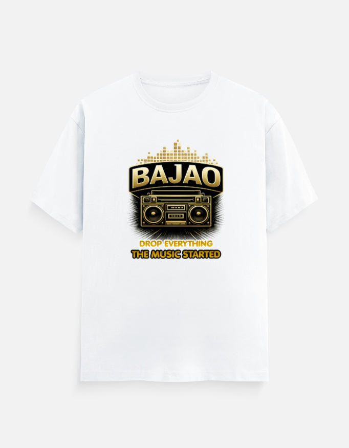 Trendble Music Edition Bajao graphic tee in white, regular fit unisex cotton t-shirt for concert goers in India - View 5