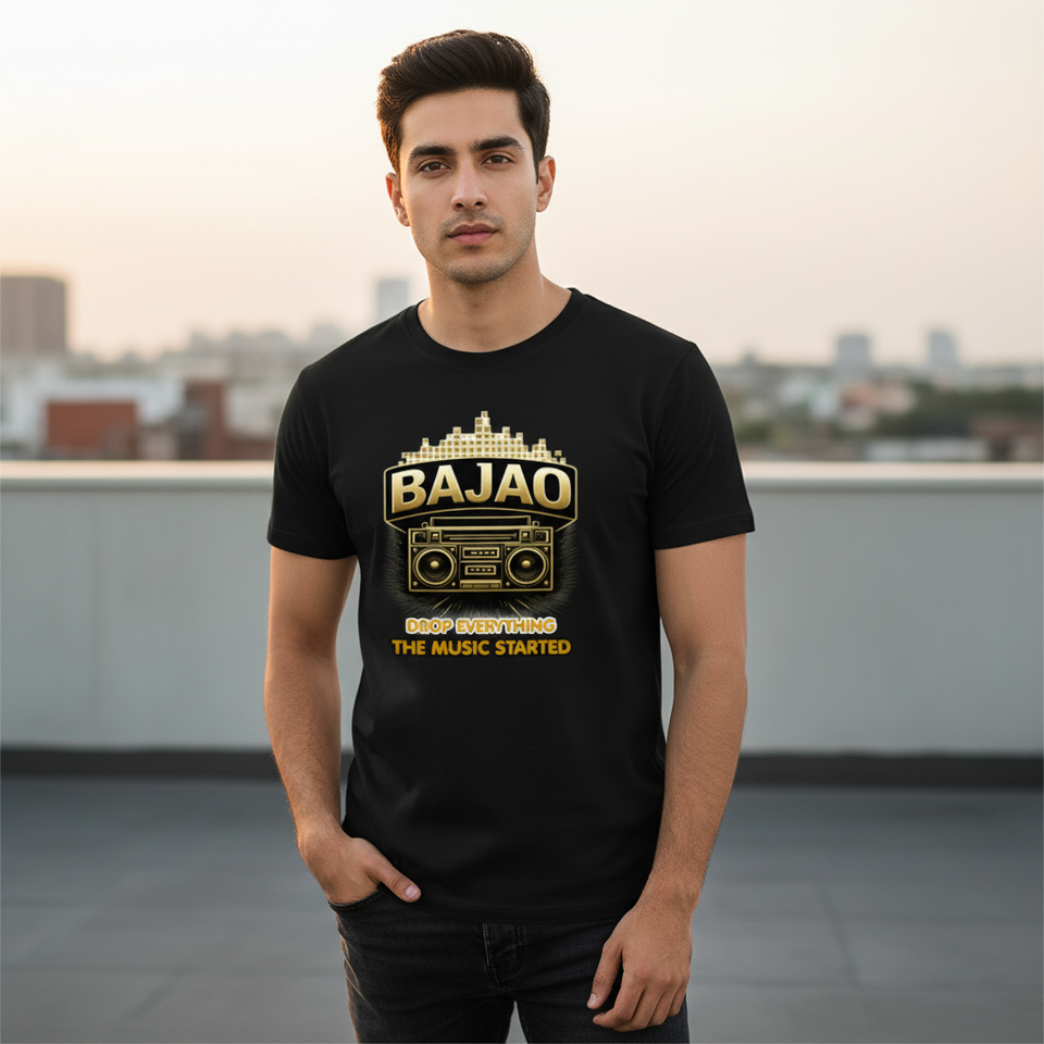 Bajao, Drop Everything The Music Started | Trendble Music Edition T-Shirt Trendble.com - View 2