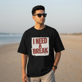 Black Oversized T-Shirt Beach Fashion Photography - I Need A Break - Male Model with Sunglasses - View 2