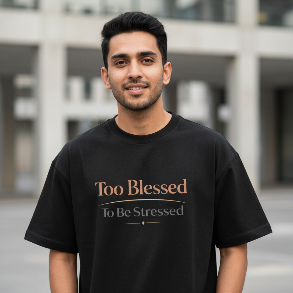 Black Oversized T-Shirt Fashion Photography - Too Blessed To Be Stressed - Male Model from Assam - View 2