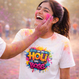 Friends wearing funny Holi t-shirts India with Bura Nah Mano Holi Hai Boss at Holi festival party - View 1