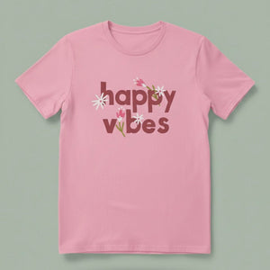 Happy Vibes Pink T-Shirt | Light Baby Pink Half-Sleeve Quote Tee | TheUnboxify.com