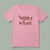 Happy Vibes Pink T-Shirt | Light Baby Pink Half-Sleeve Quote Tee | TheUnboxify.com