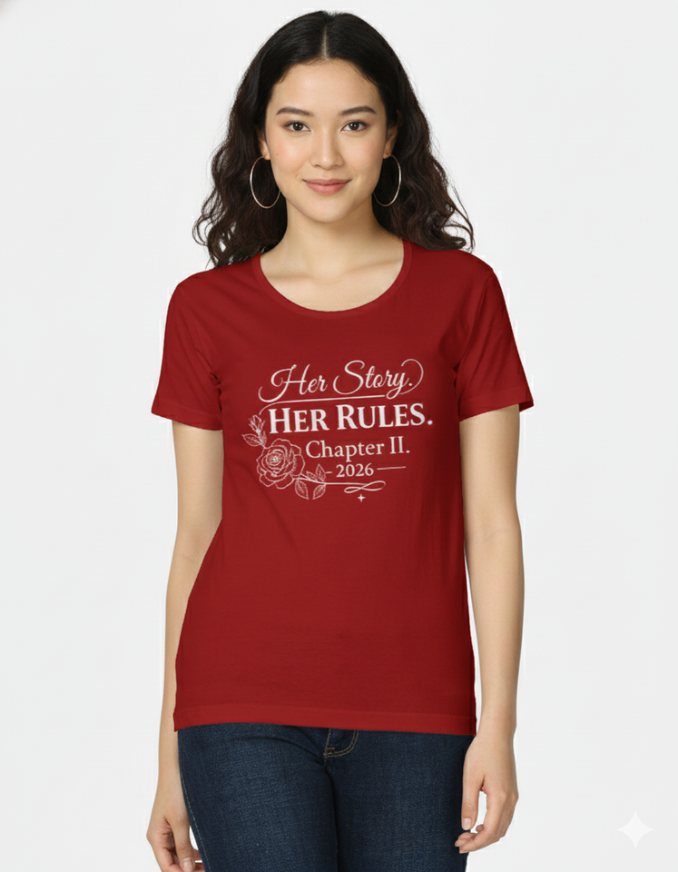 CPTR-II “Her Story Her Rules – Chapter II 2026” Black T-Shirt | Women’s Empowerment Quote Tee, Half Sleeve