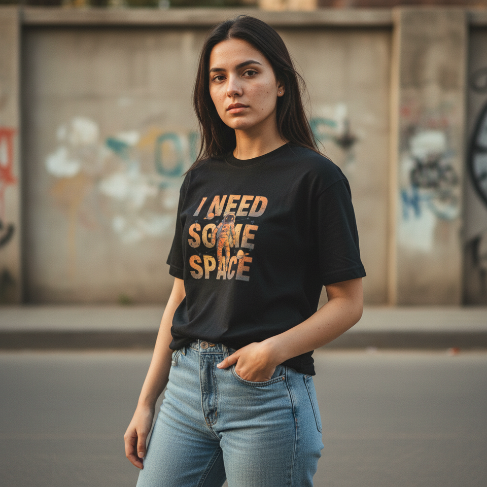 I Need Some Space Black Graphic Printed Regular fit T-Shirt for Women – Trendble - View 1