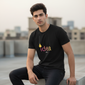 Young Indian model wearing CPTR-II Idea quote black T-shirt, premium cotton half sleeve motivational tee for men, modern streetwear fashion in India