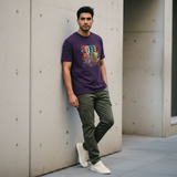 Indian man wearing Life is Beautiful purple graphic t-shirt urban street style — Trendble unisex regular fit printed tee India
 - View 1