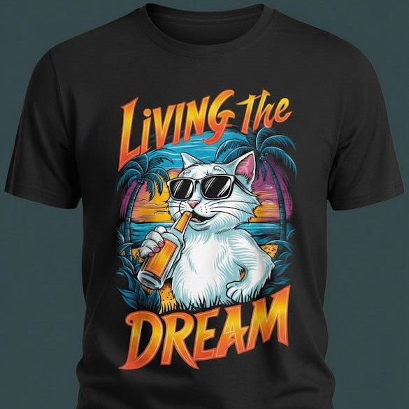 Living The Dream Black T-Shirt | Half-Sleeve Inspirational Quote Tee | TheUnboxify.com