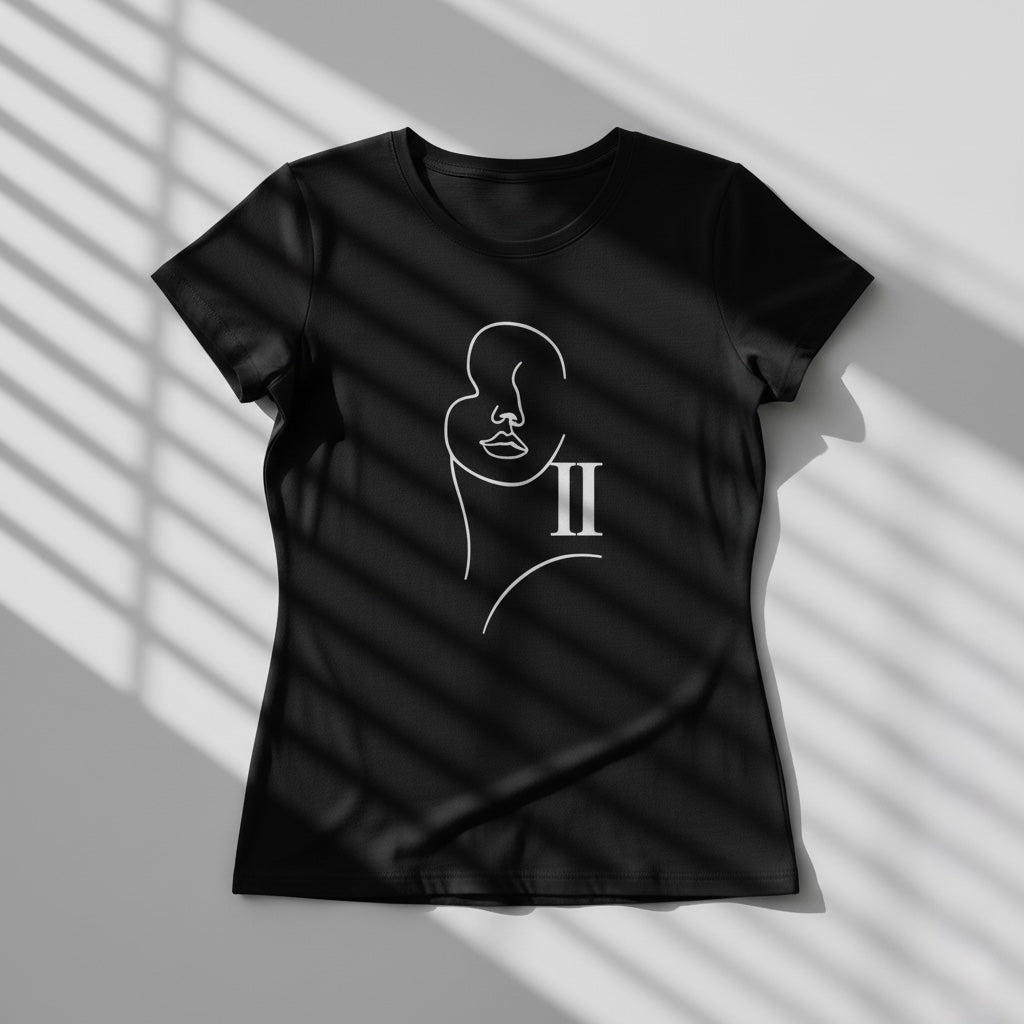 Minimal Female Line-Art CPTR-II Black Half Sleeve T-Shirt for Women – Modern Minimalist Graphic Tee