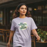 No Thoughts Just Vibes lavender unisex cotton t-shirt regular fit - Trendble streetwear India, in an outdoor

 - View 2