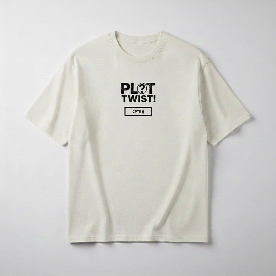Plot Twist T-Shirt: Funny White Half Sleeve Graphic Tee for Women | CPTR-II