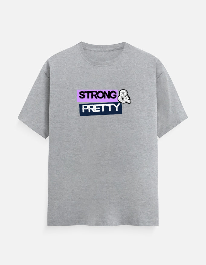 Strong and Pretty grey women's minimal quote t-shirt regular fit — Trendble India
 - View 9