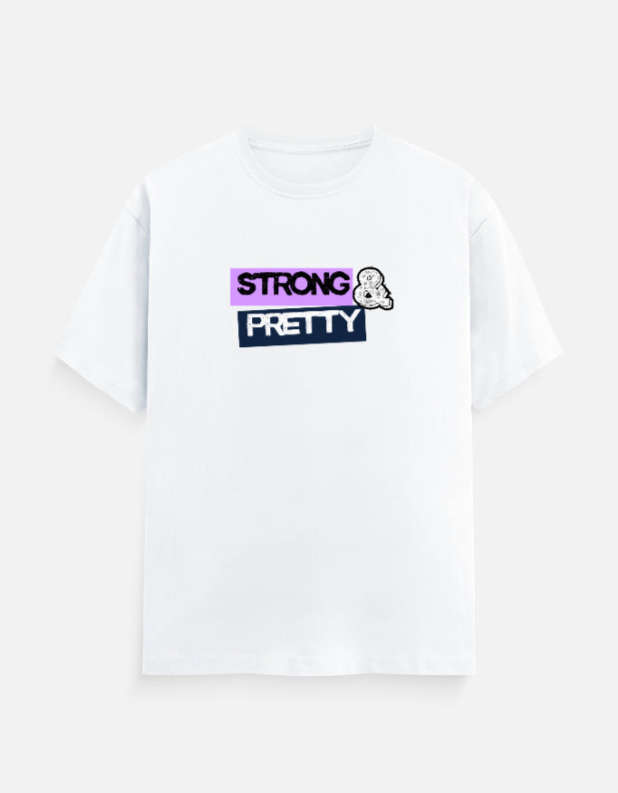 Strong and Pretty white women's regular fit cotton t-shirt — Trendble India - View 5