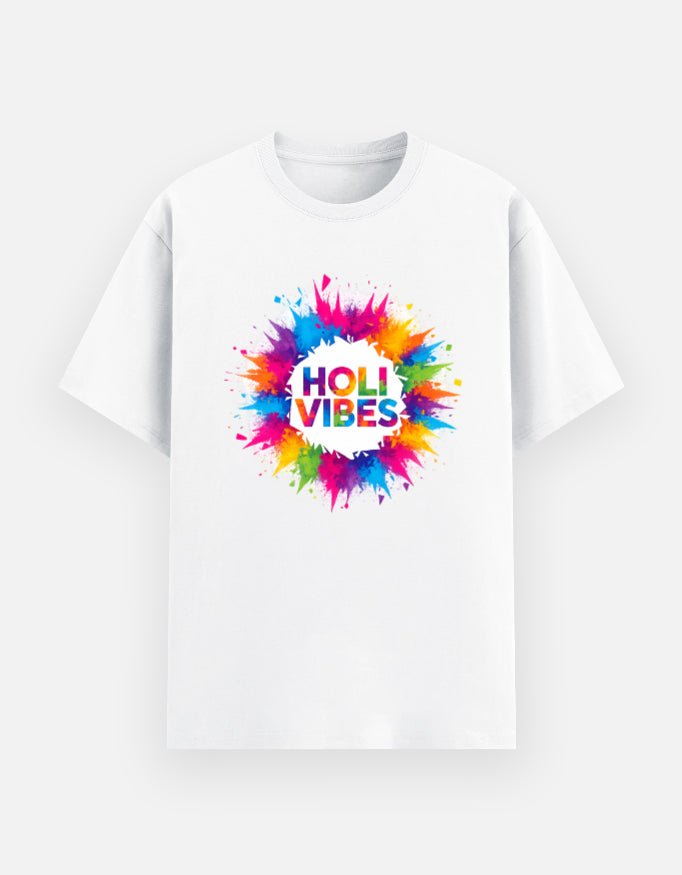 Minimalist Holi Vibes T Shirt in White - 180 GSM Premium Poly-Cotton Regular Fit Front View - View 3