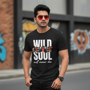 Wild Soul Will Never Die Black Quote T-Shirt | Half Sleeve Unique Design Tee | Trendble.com