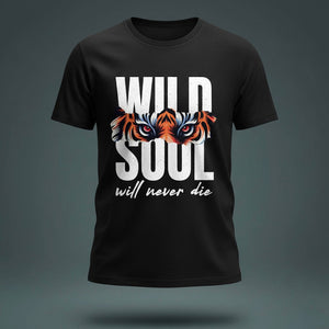 Wild Soul Will Never Die Black Quote T-Shirt | Half Sleeve Unique Design Tee | TheUnboxify.com