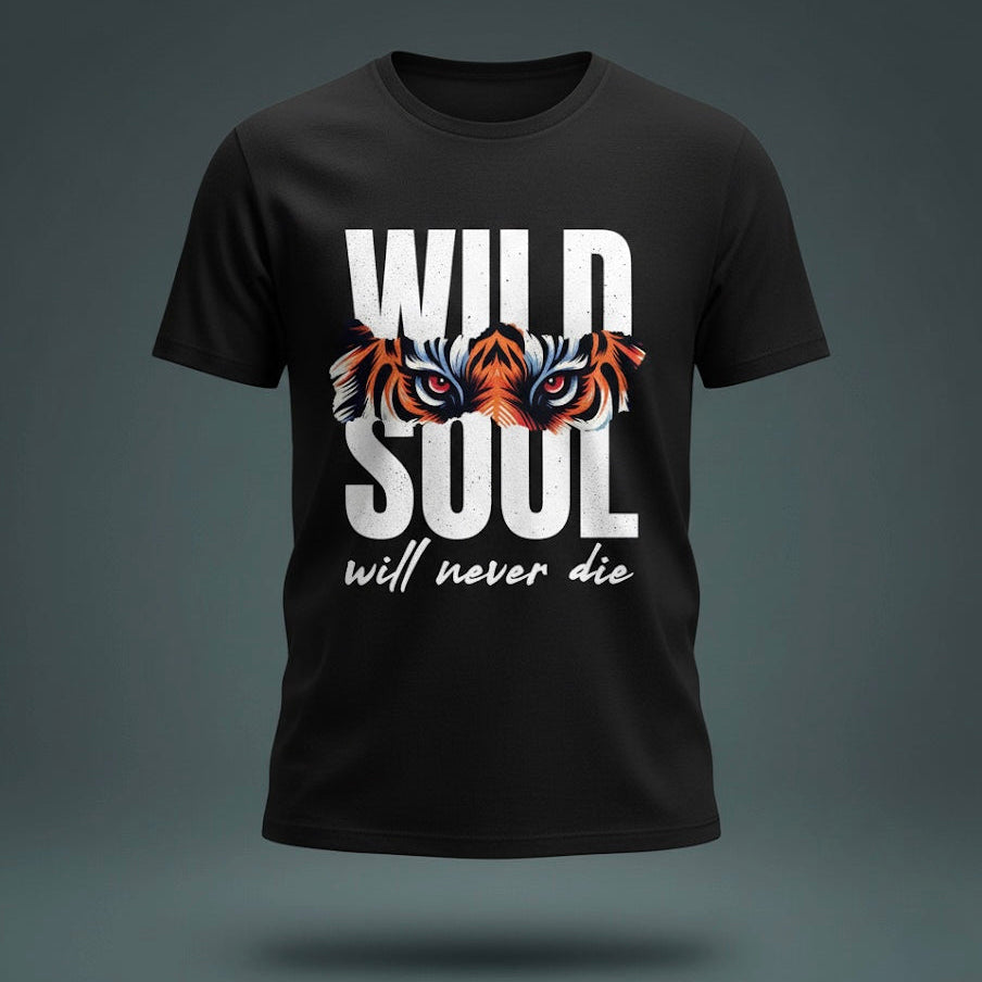 Wild Soul Will Never Die Black Quote T-Shirt | Half Sleeve Unique Design Tee | TheUnboxify.com