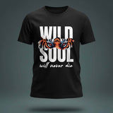 Wild Soul Will Never Die Black Quote T-Shirt | Half Sleeve Unique Design Tee | TheUnboxify.com